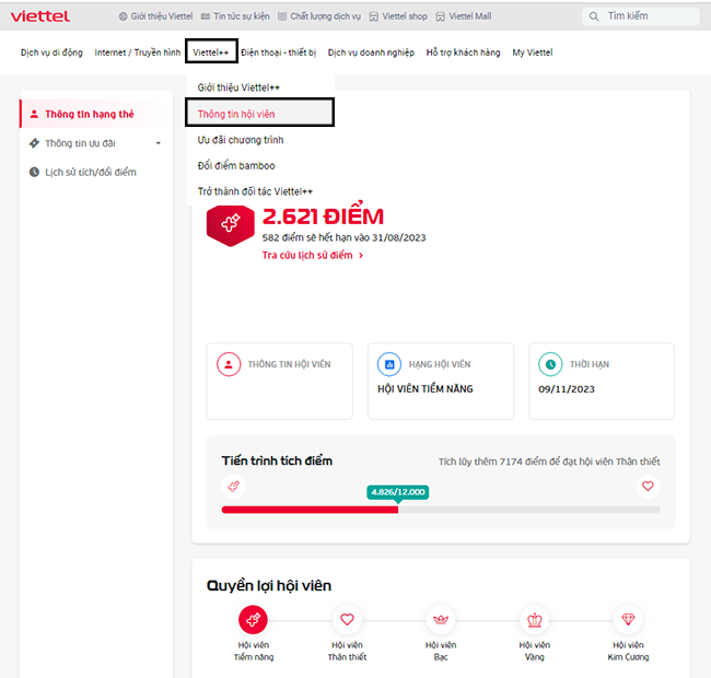 xem hang hoi vien cua sim viettel