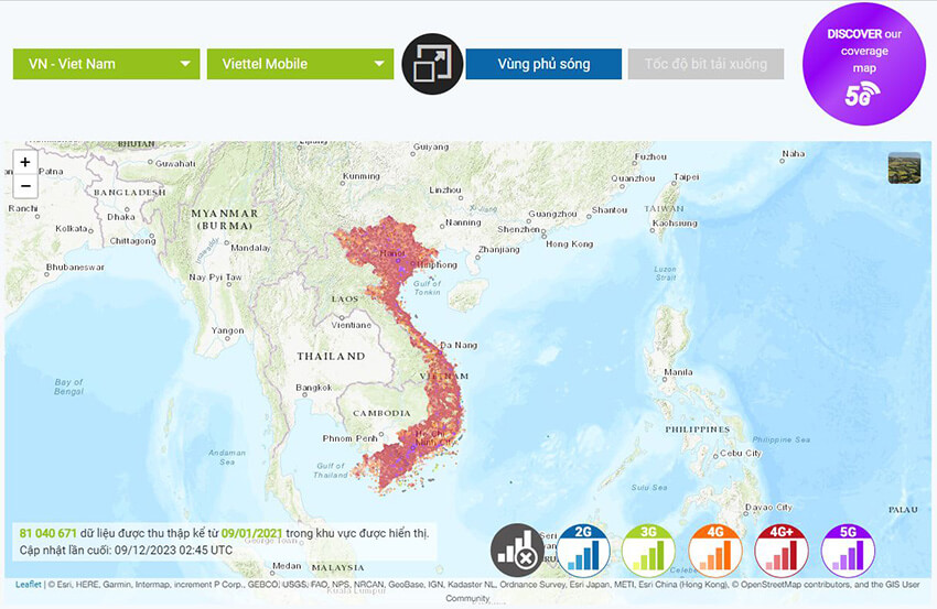 khu vuc song 4g viettel