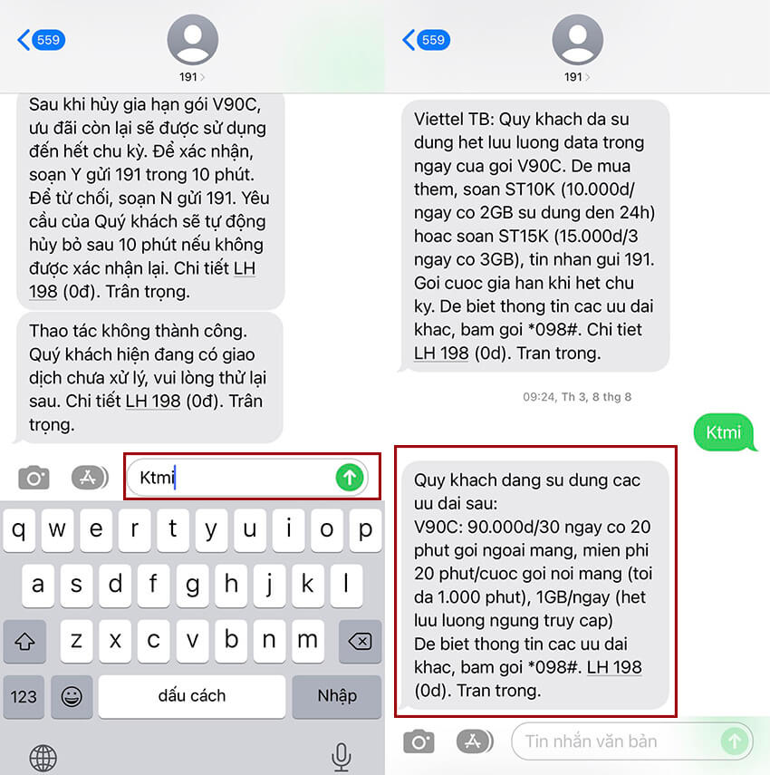 kiem tra 4g viettel dang dung qua tin nhan