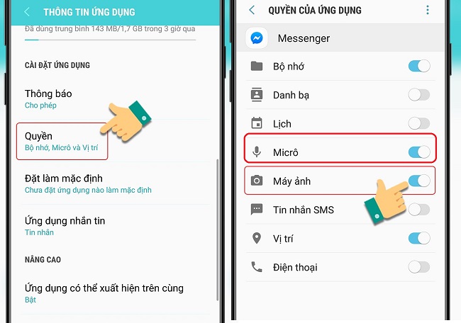 cap quyen micro camera messenger Android