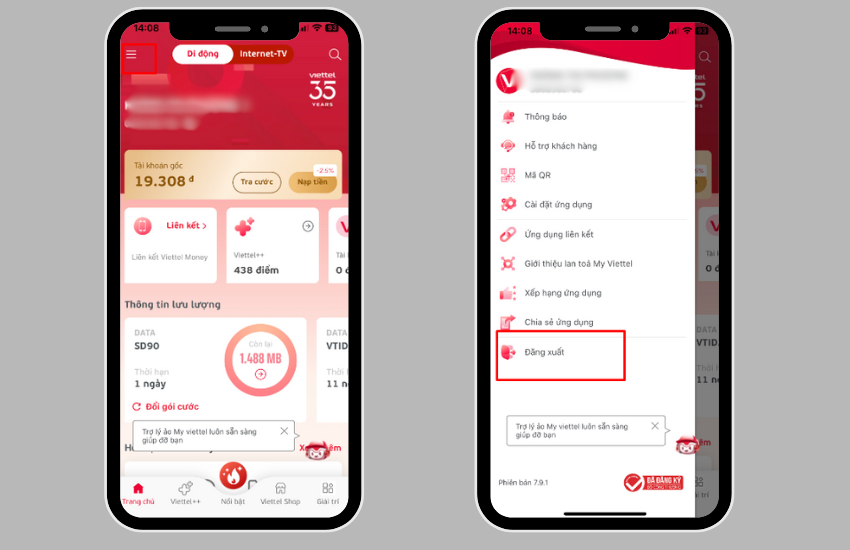 dang xuat tai khoan my viettel