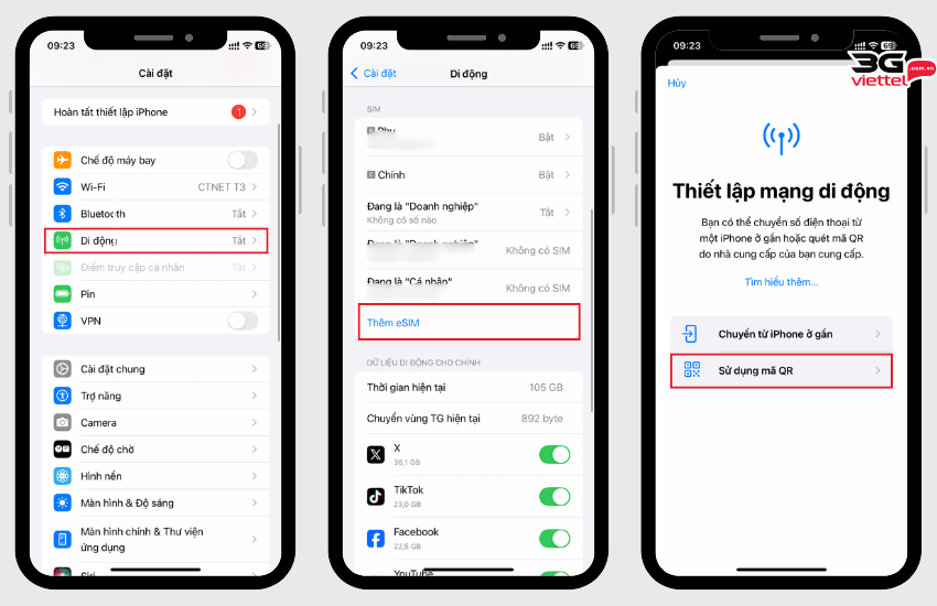 kich hoat ma qr esim viettel tren iphone