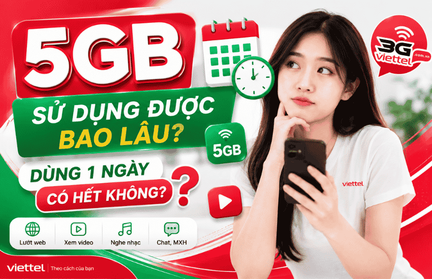 Gói Viettel 5GB xài được bao lâu? Dùng 1 ngày liệu có đủ? 5gb dung duoc bao lau