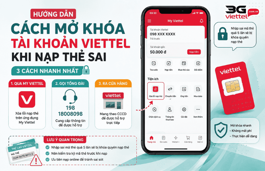 mo khoa sim viettel khi nap the sai