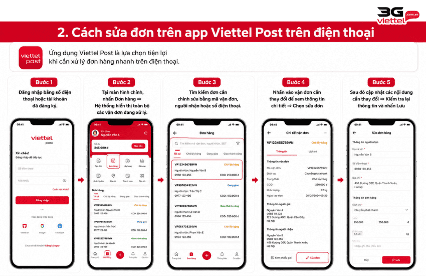 sua don tren app viettel post