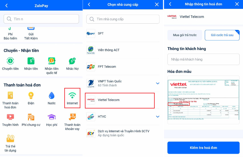 Cach dong tien mang Wifi Viettel qua ZaloPay