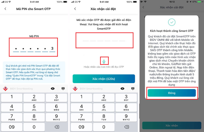Cach kich hoat smart OTP BIDV thanh cong