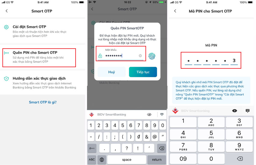 Cach lay lai ma pin Smart OTP BIDV