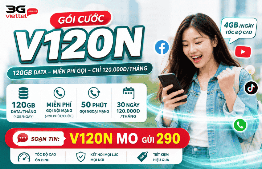 Gói V120N là gì? Cách đăng ký V120N Viettel cú pháp mới 2026 goi cuoc v120n viettel