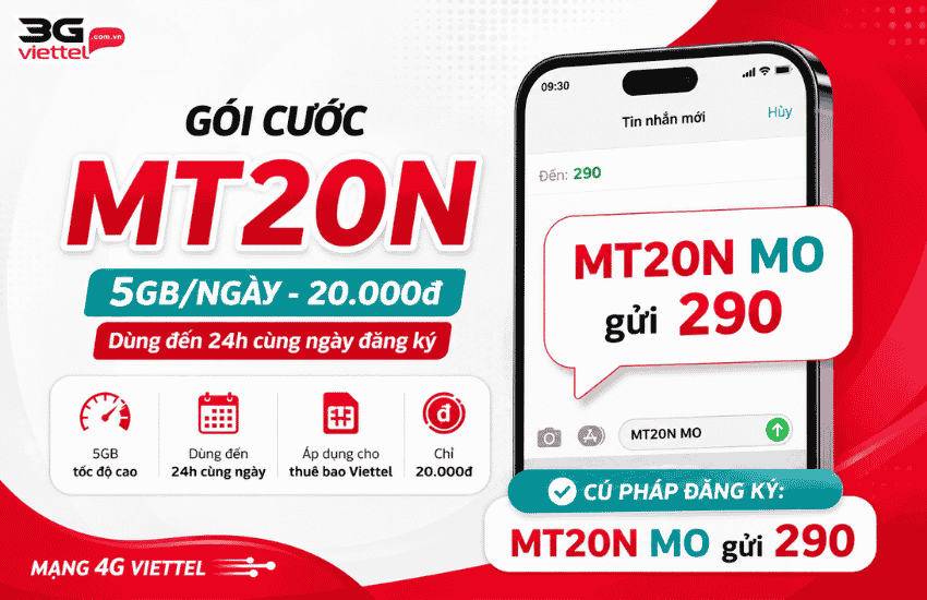 Gói MT20N Viettel là gì? Cách đk nhận 5GB/ngày chỉ 20k goi cuoc mt20n viettel