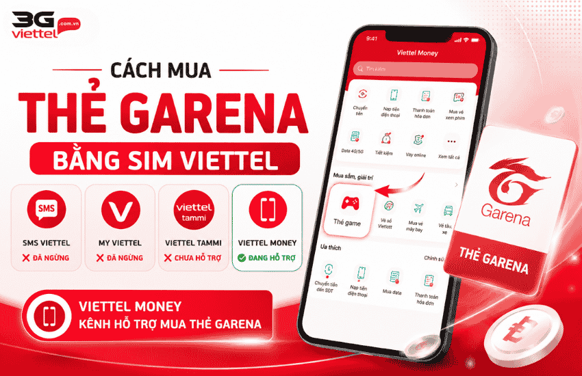 Tiền sim Viettel mua thẻ Garena được không? Hỗ trợ kênh nào? cach mua the garena bang sim viettel