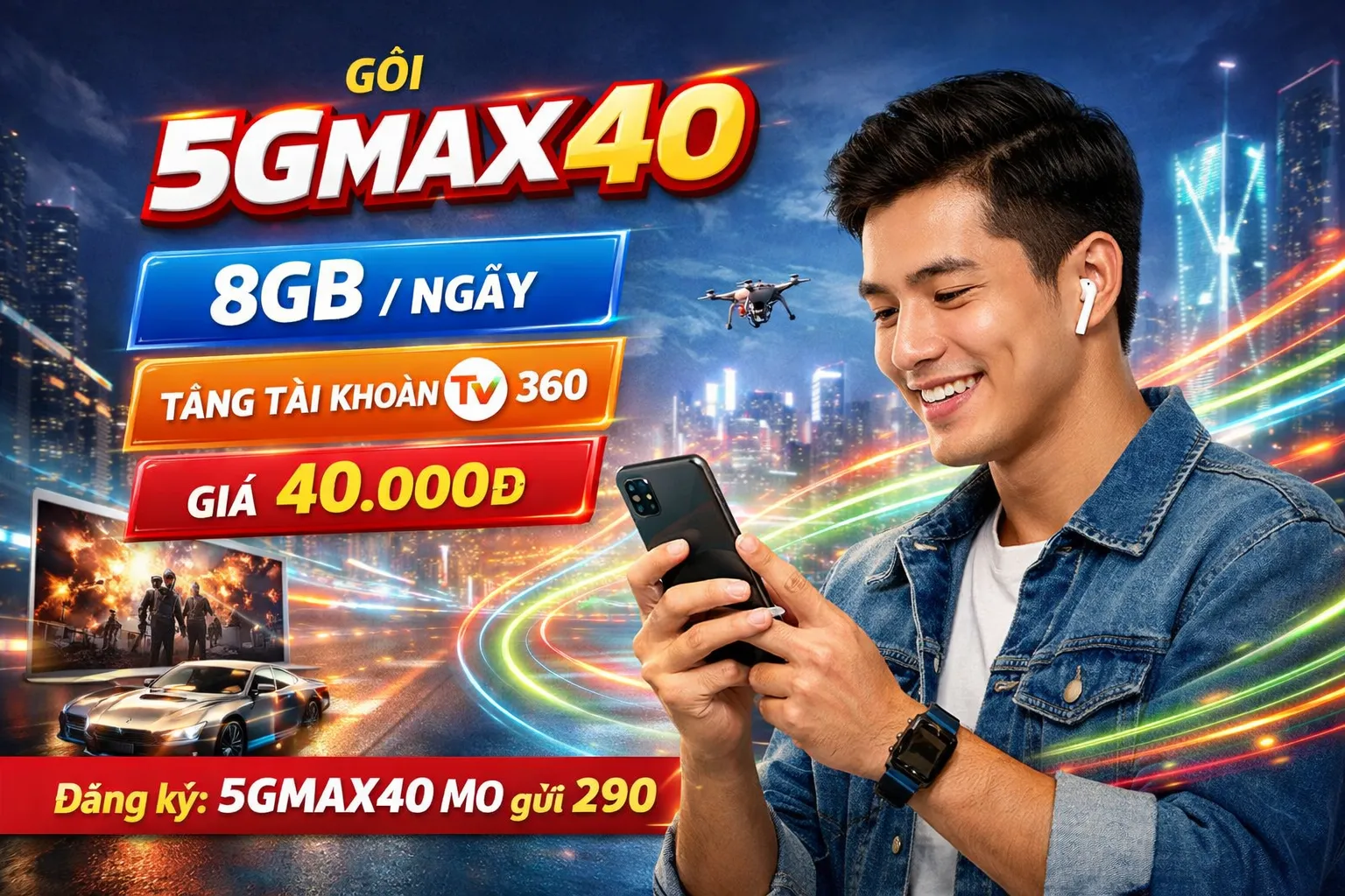 Gói 5GMAX40 của Viettel 40K tặng 24GB 3 ngày tốc độ 5G goi cuoc 5gmax40 viettel