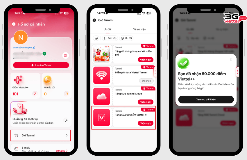 nhan 50000 diem viettel dip 29